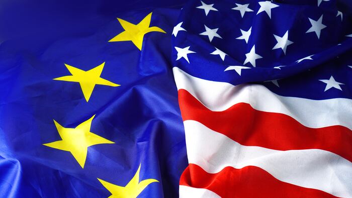 EU and US flags side by side.